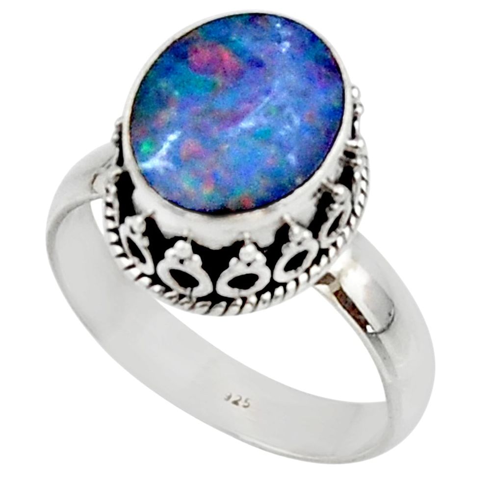 4.35cts natural doublet opal australian silver solitaire ring size 8.5 r48402
