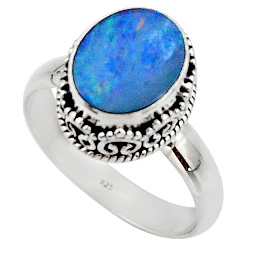 4.37cts natural doublet opal australian silver solitaire ring size 9.5 r48408