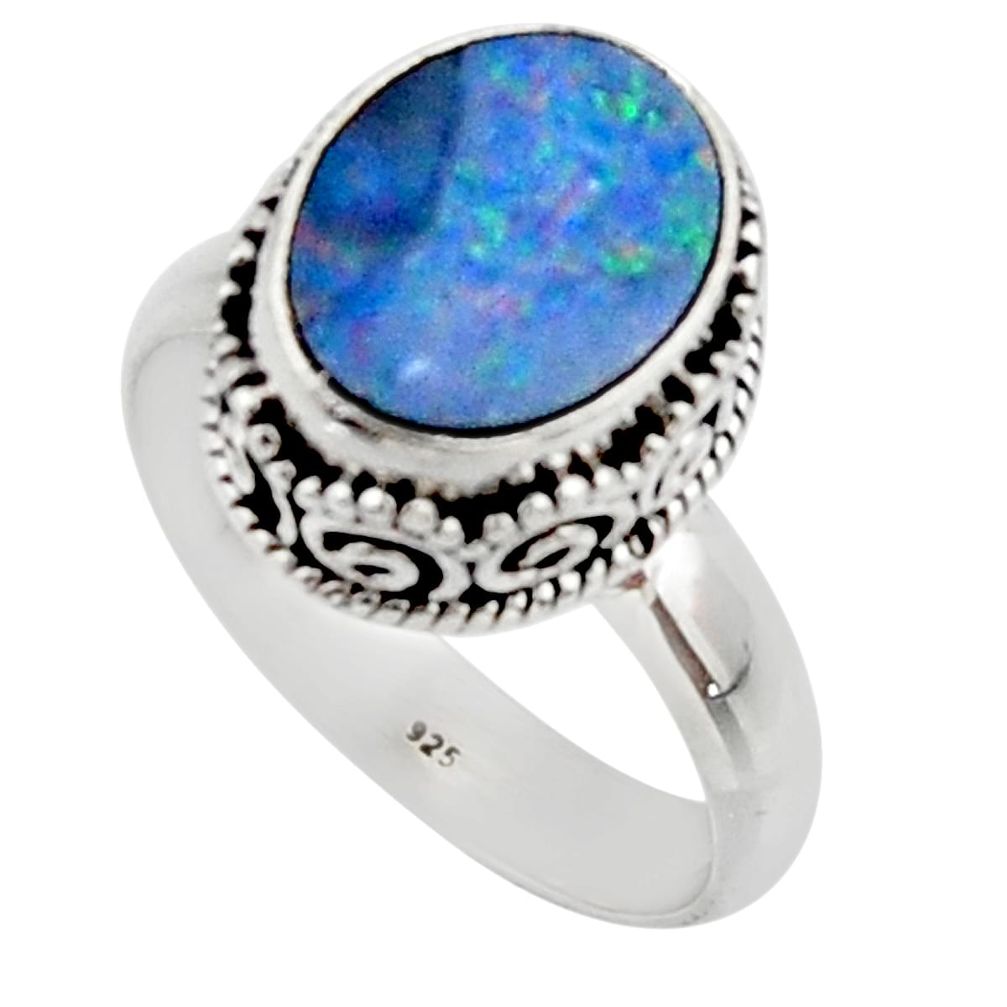 4.22cts natural doublet opal australian silver solitaire ring size 7.5 r48417