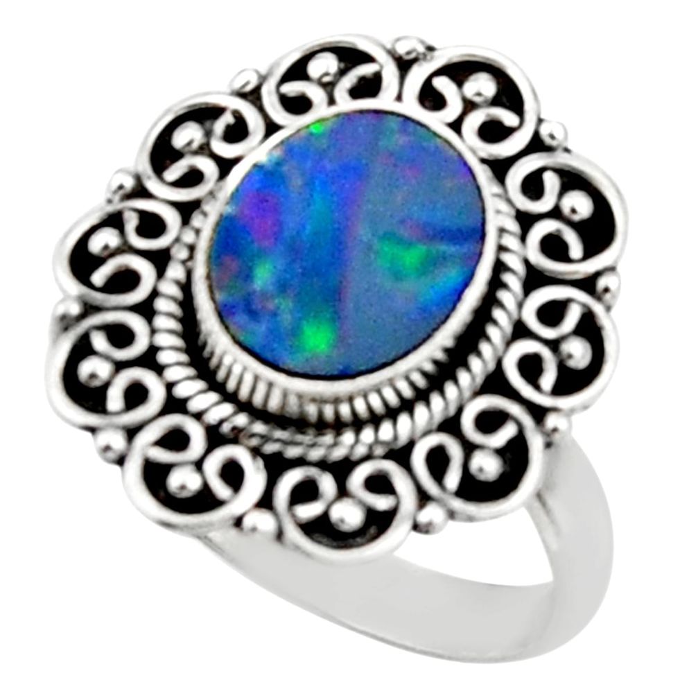 3.25cts natural doublet opal australian silver solitaire ring size 8.5 r52656
