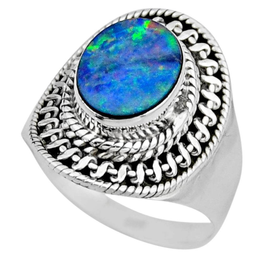 3.50cts natural doublet opal australian silver solitaire ring size 6.5 r53321