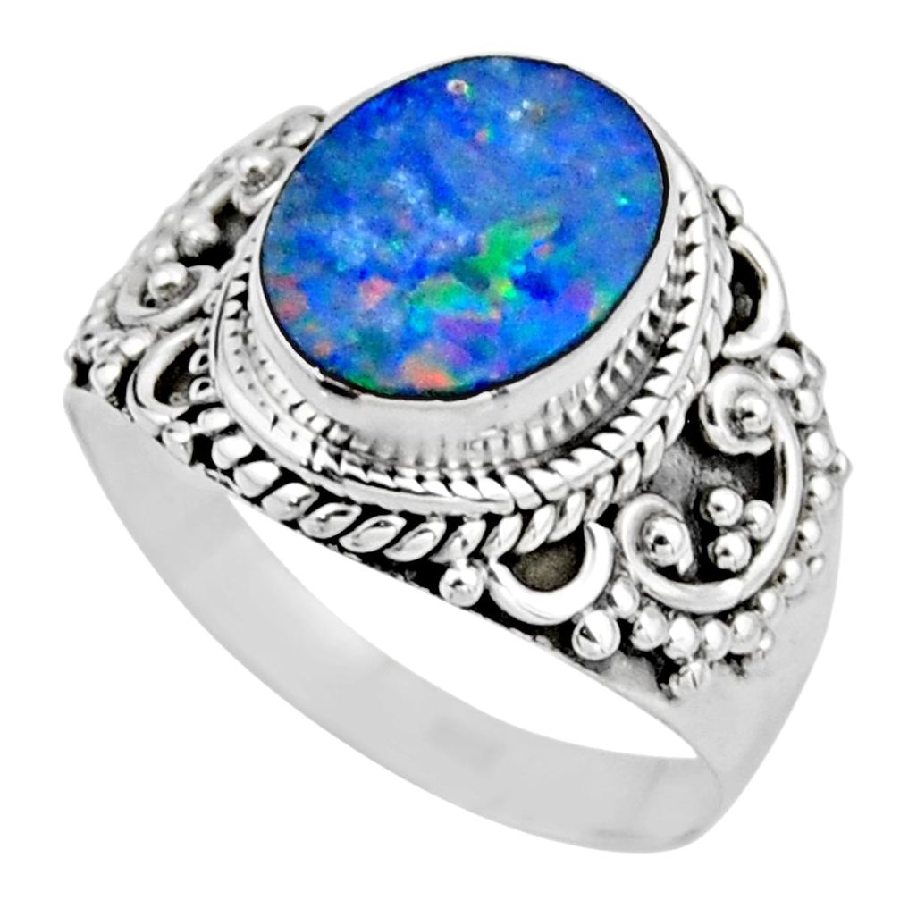 3.13cts natural doublet opal australian silver solitaire ring size 6.5 r53325