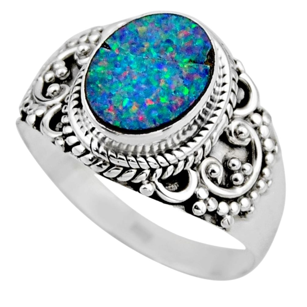 3.50cts natural doublet opal australian silver solitaire ring size 8.5 r53327