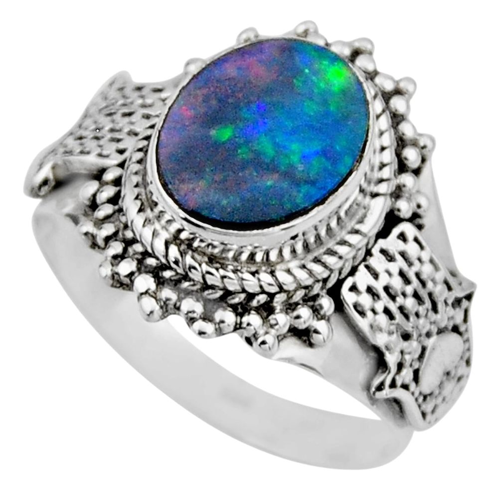 3.42cts natural doublet opal australian silver solitaire ring size 7.5 r53328
