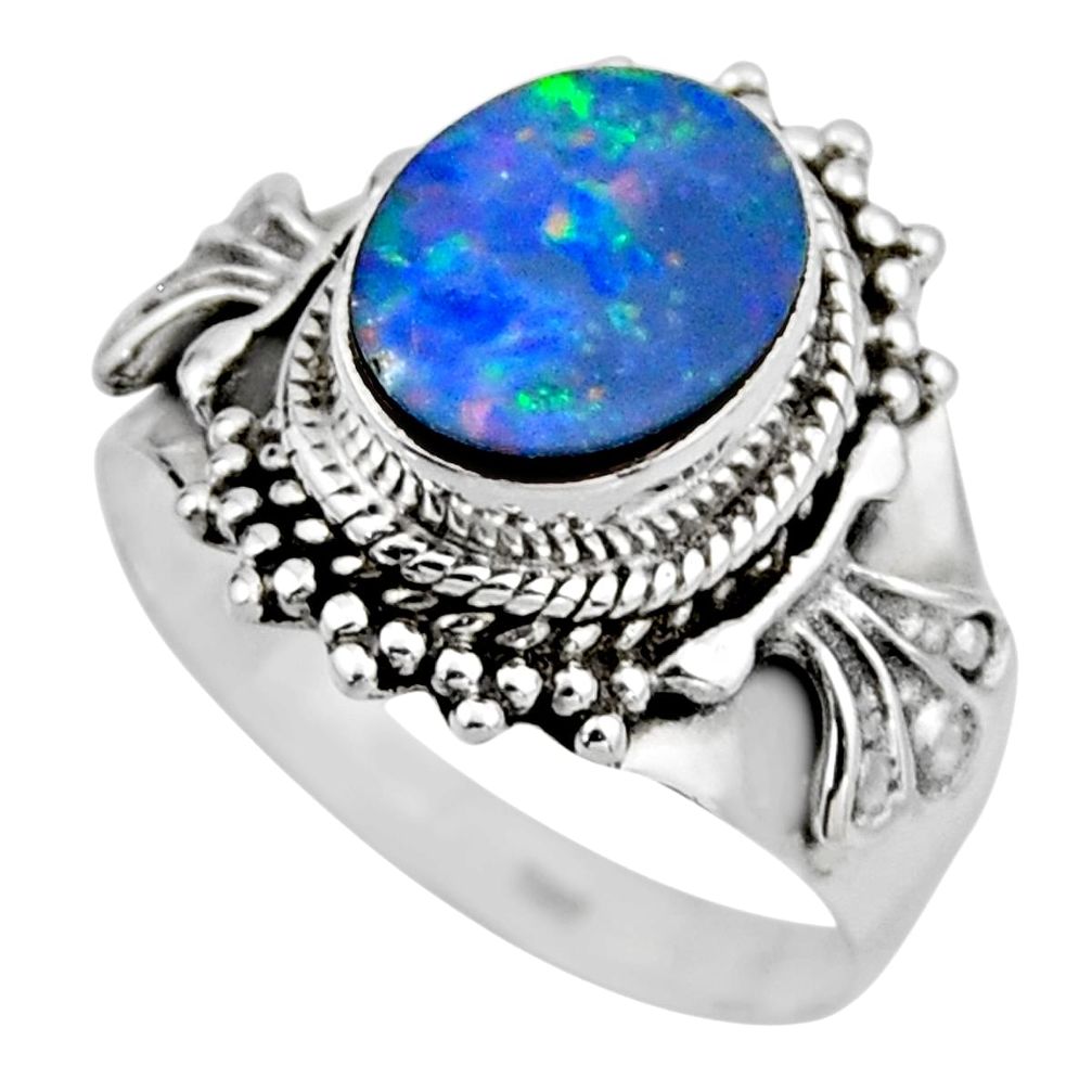 3.41cts natural doublet opal australian silver solitaire ring size 7.5 r53329