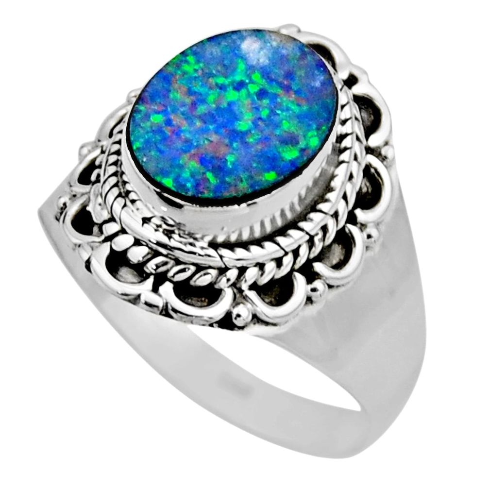 3.26cts natural doublet opal australian silver solitaire ring size 7.5 r53333