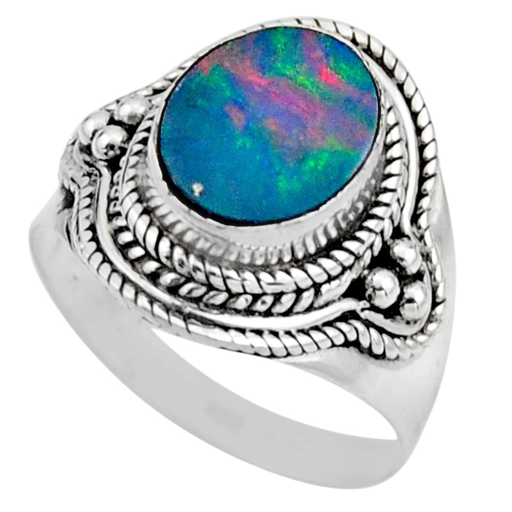 3.50cts natural doublet opal australian silver solitaire ring size 6.5 r53335
