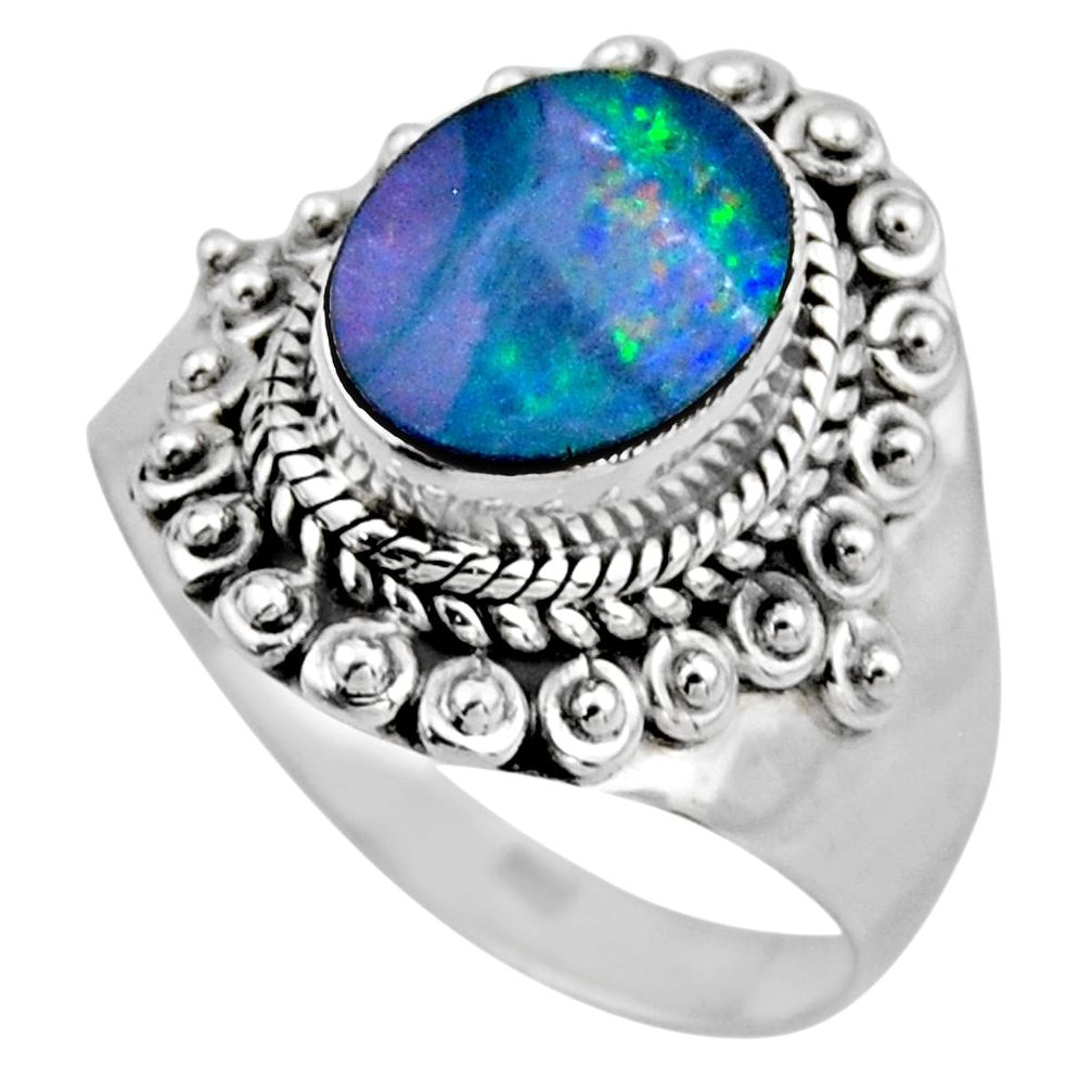 3.40cts natural doublet opal australian silver solitaire ring size 7.5 r53336