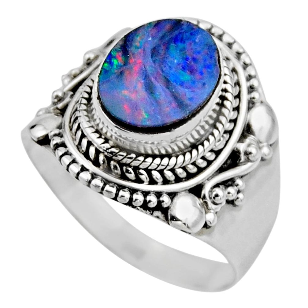 3.58cts natural doublet opal australian silver solitaire ring size 8.5 r53337