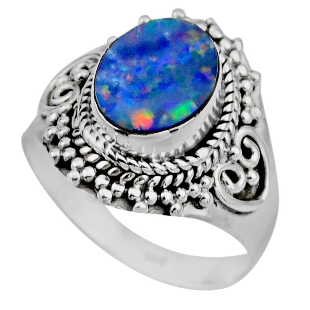 3.22cts natural doublet opal australian silver solitaire ring size 7.5 r53338