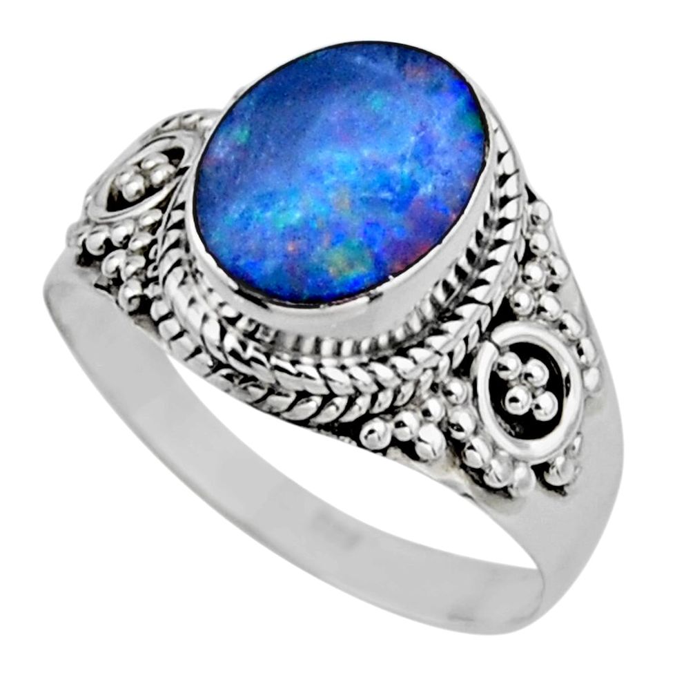 3.12cts natural doublet opal australian silver solitaire ring size 7.5 r53339