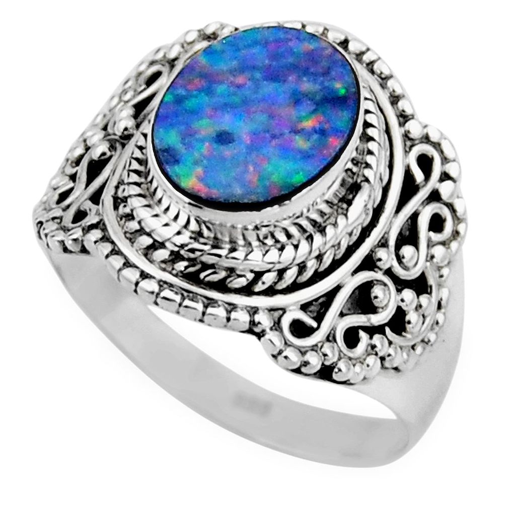 3.58cts natural doublet opal australian silver solitaire ring size 7.5 r53340