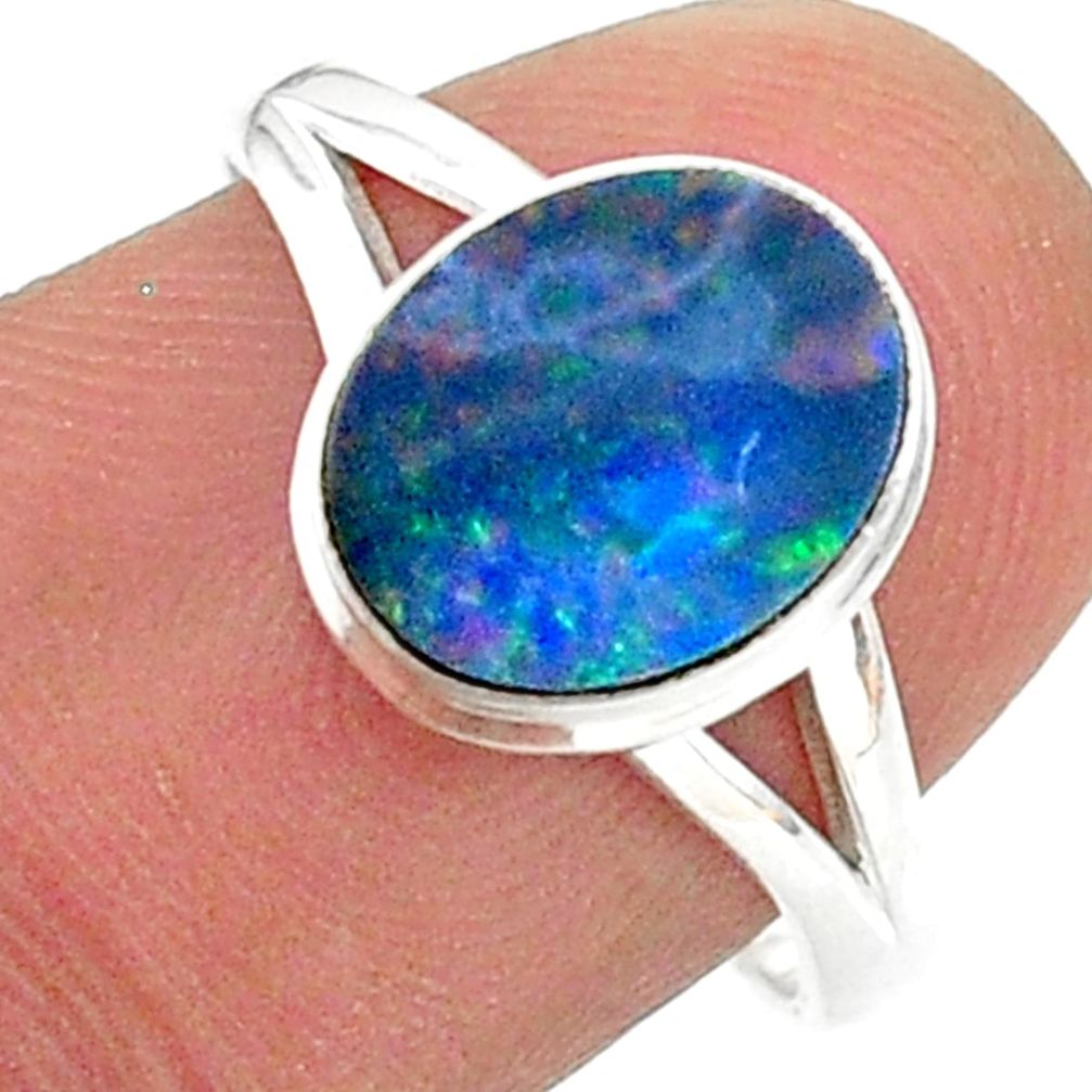 2.41cts natural doublet opal australian silver solitaire ring size 7.5 t34497
