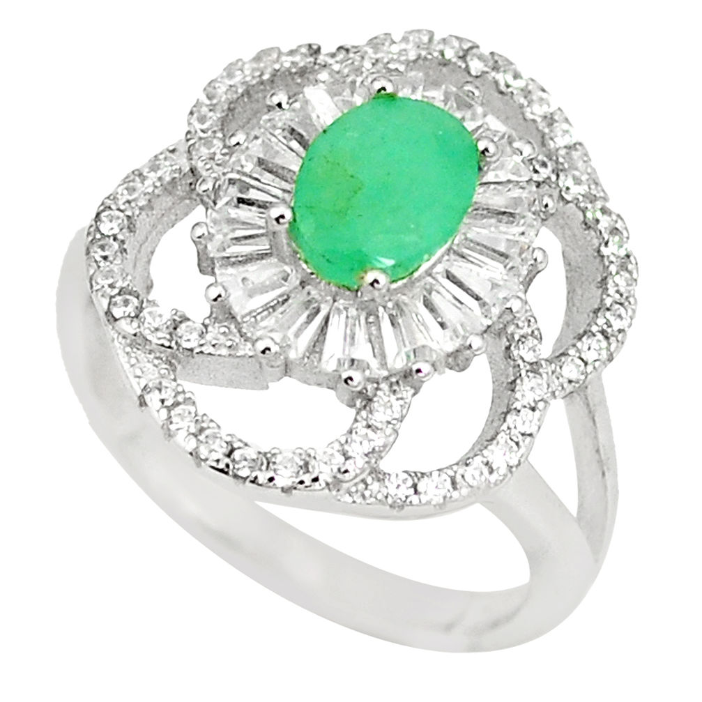 Natural green emerald white topaz 925 sterling silver ring size 6.5 c17956