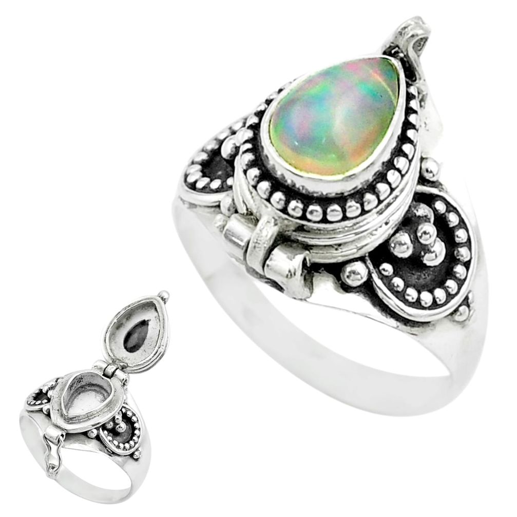 2.05cts natural ethiopian opal 925 silver poison box ring size 8.5 t52852