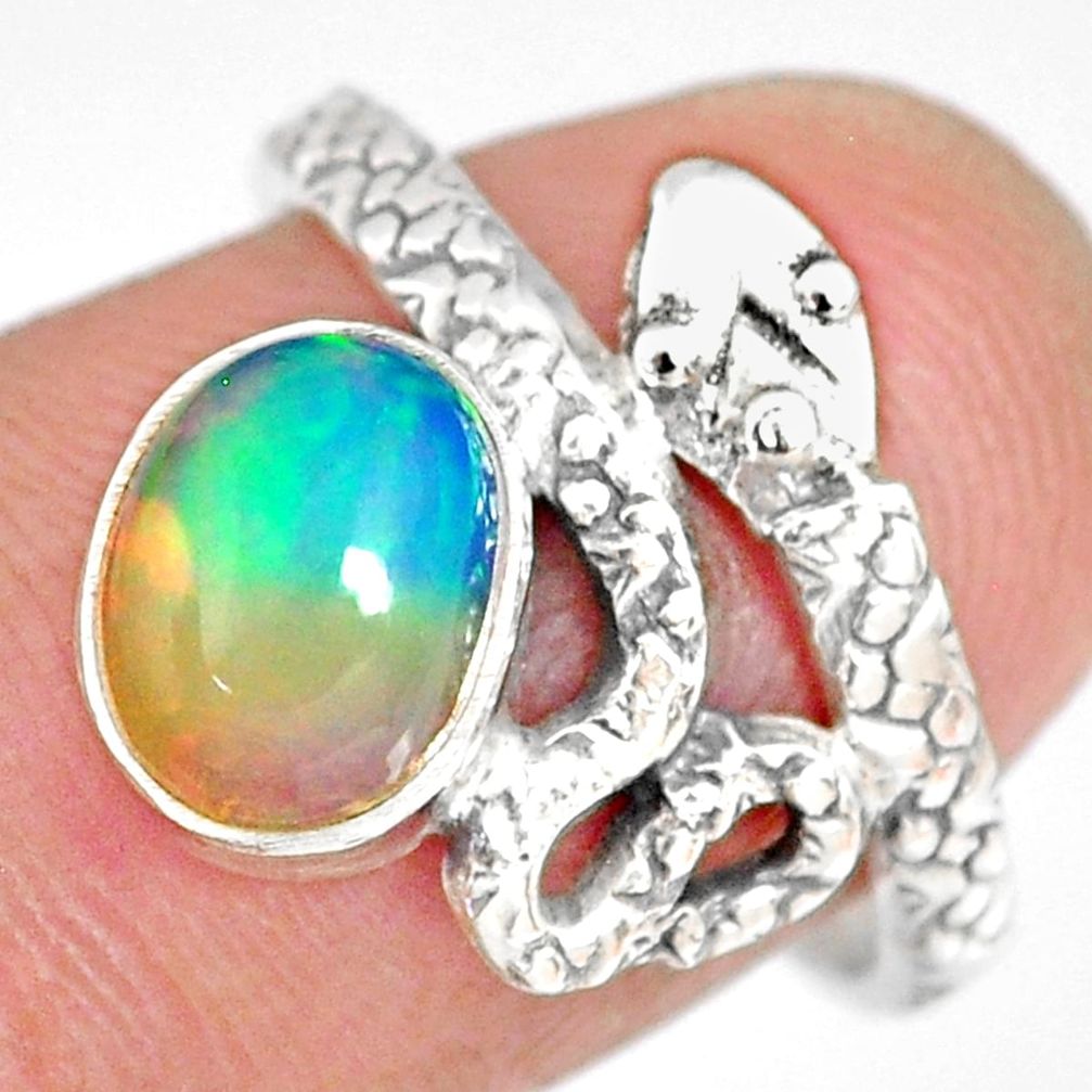 3.13cts natural ethiopian opal 925 silver snake solitaire ring size 7.5 r82533