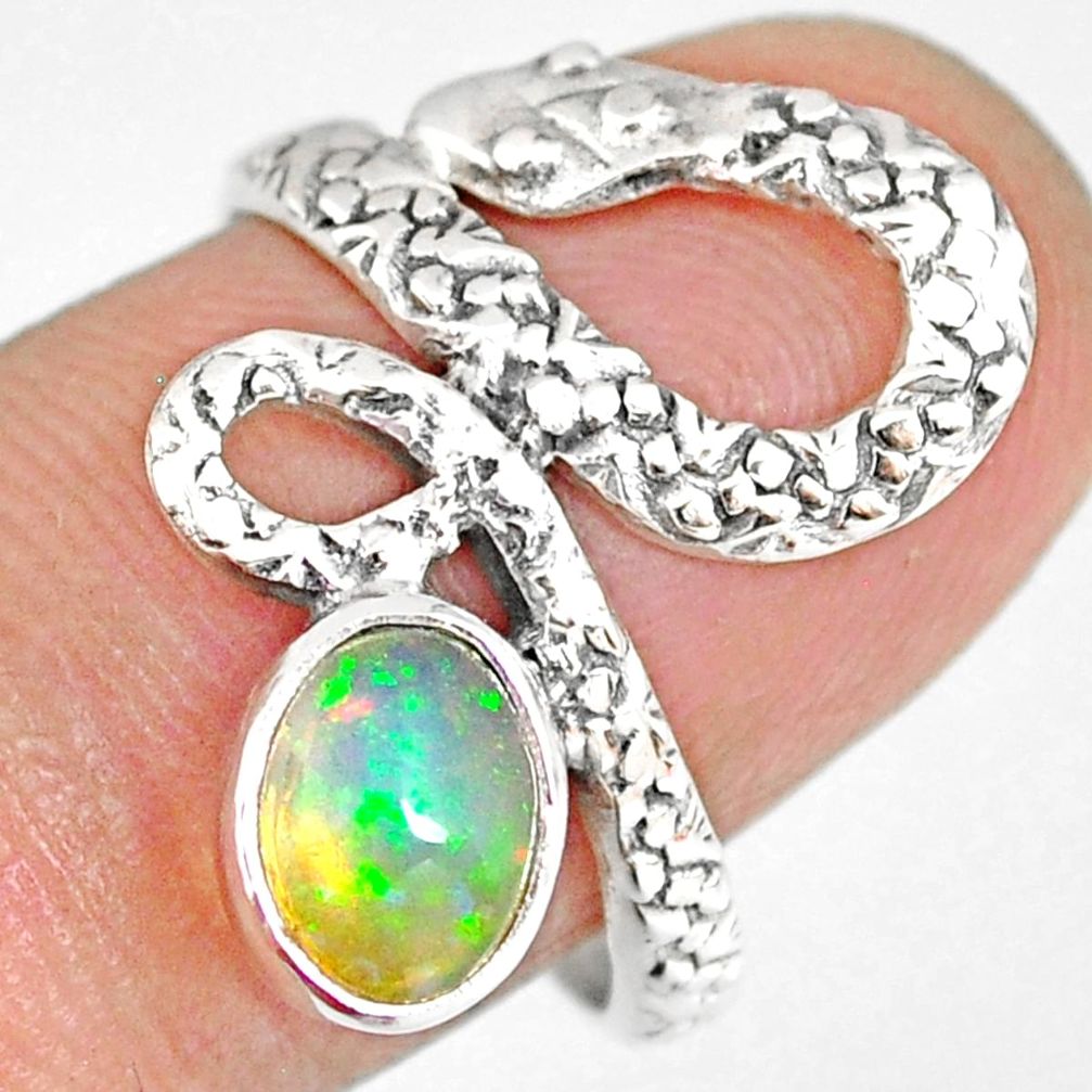 2.17cts natural ethiopian opal 925 silver snake solitaire ring size 8 r82527