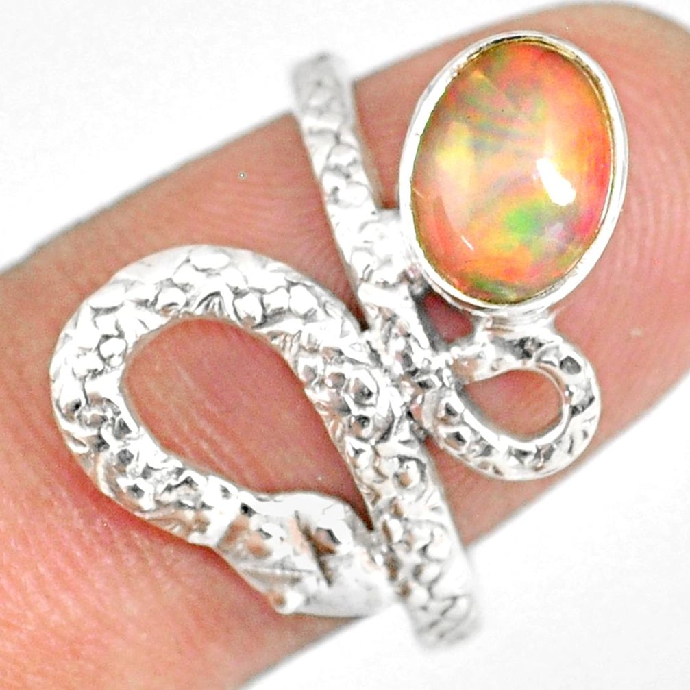 3.05cts natural ethiopian opal 925 silver snake solitaire ring size 9 r82534