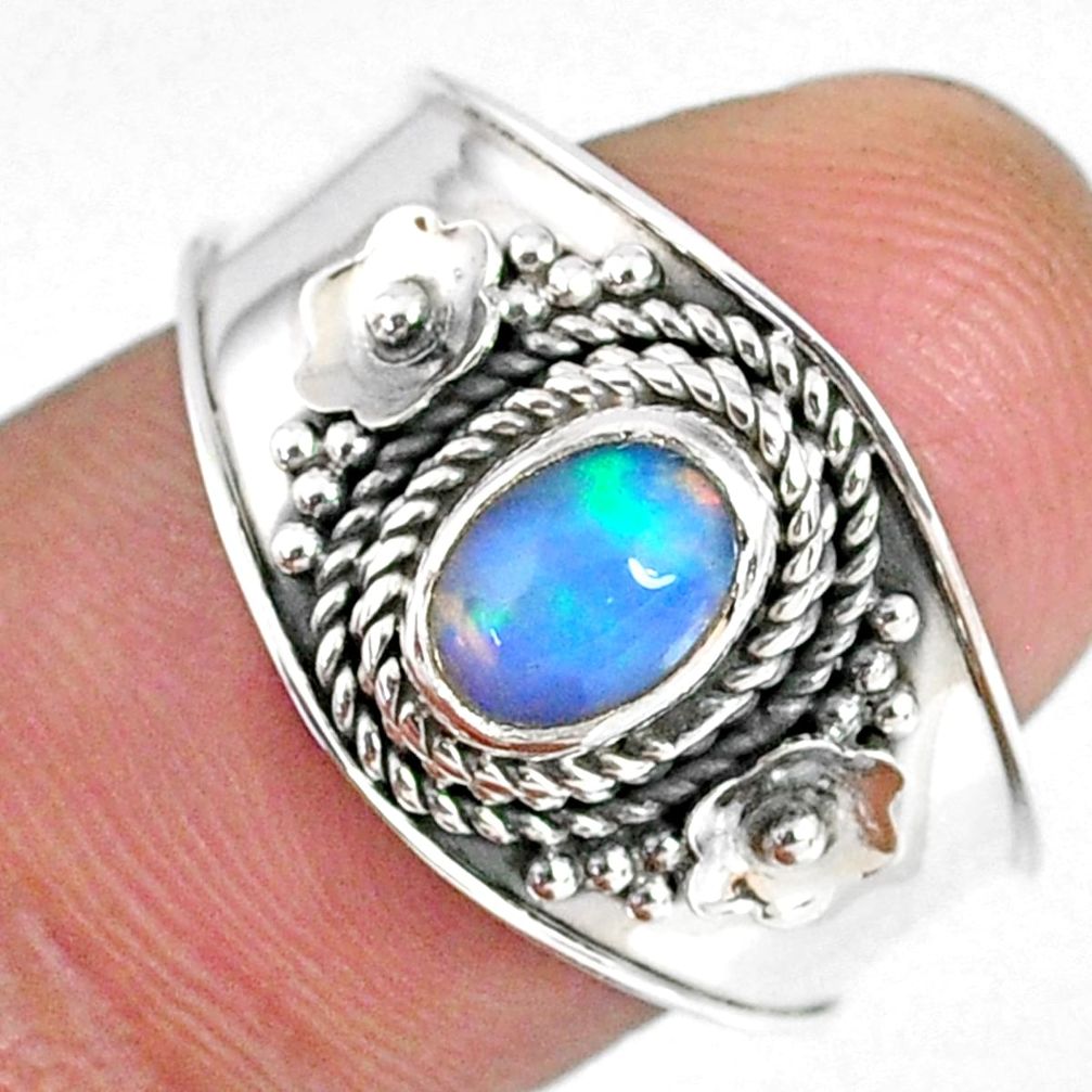 1.53cts natural ethiopian opal 925 silver solitaire ring jewelry size 8.5 r59020
