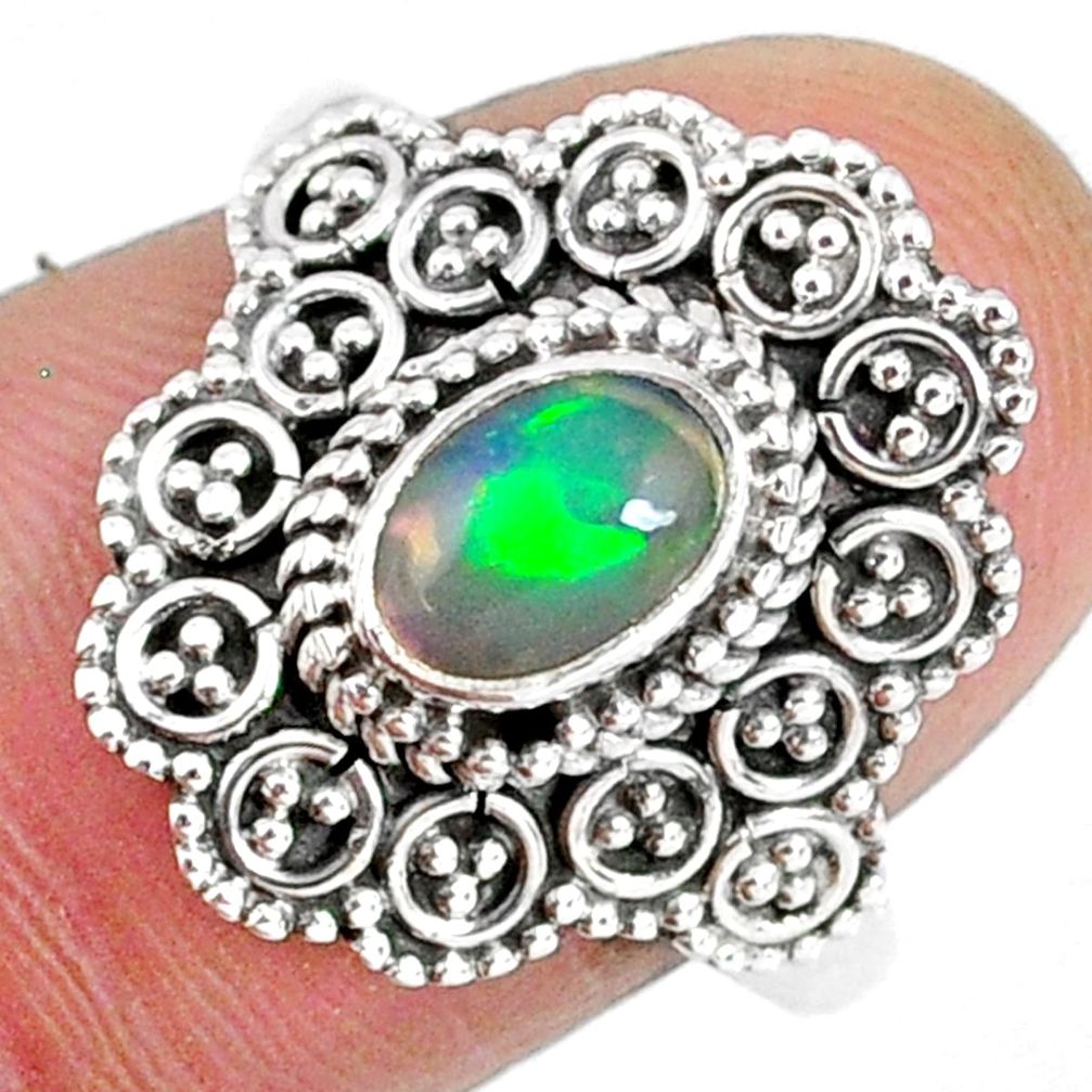 1.45cts natural ethiopian opal 925 silver solitaire ring jewelry size 7.5 r59119
