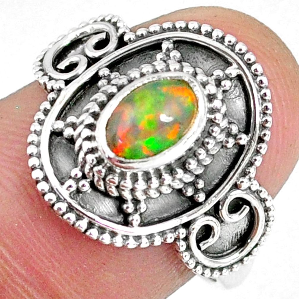 1.56cts natural ethiopian opal 925 silver solitaire ring jewelry size 7.5 r59165