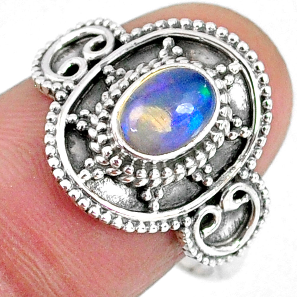 1.66cts natural ethiopian opal 925 silver solitaire ring jewelry size 8.5 r59166