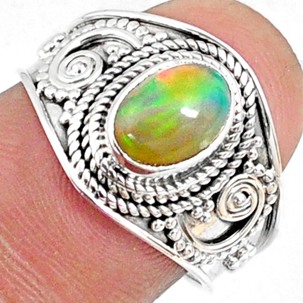 2.05cts natural ethiopian opal 925 silver solitaire ring jewelry size 7.5 r69029