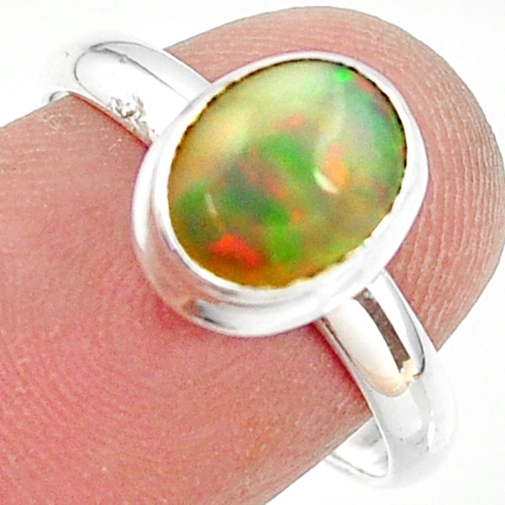 3.24cts natural ethiopian opal 925 silver solitaire ring size 7.5 r35272