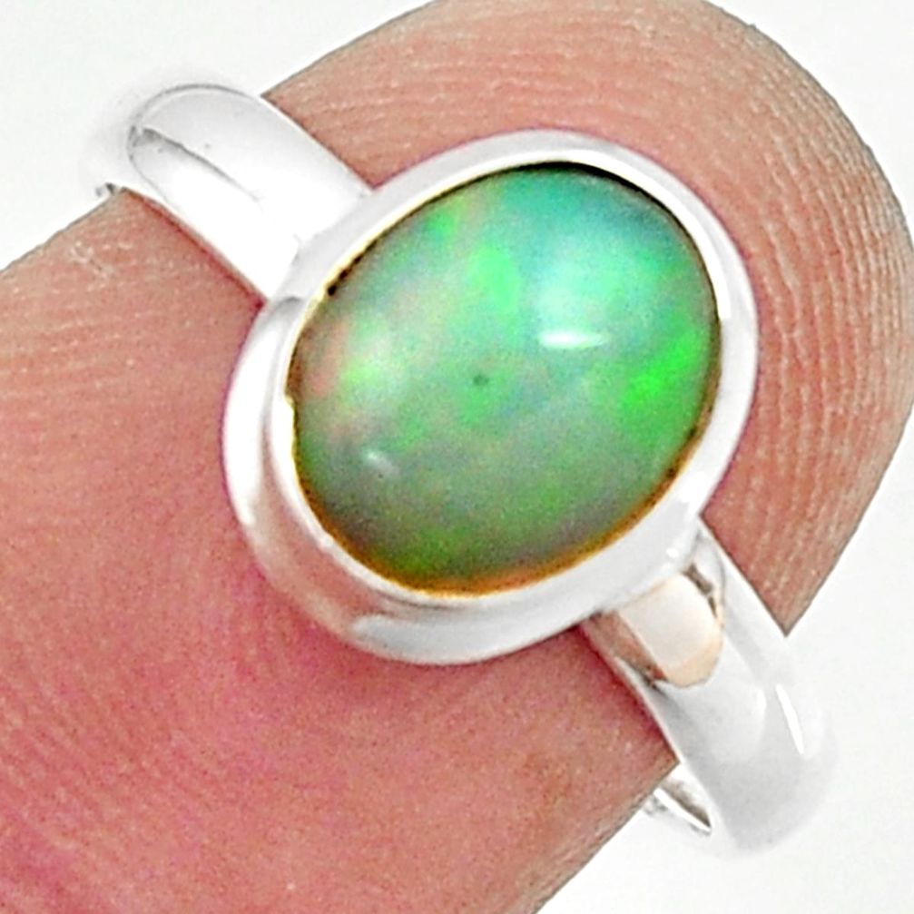 3.29cts natural ethiopian opal 925 silver solitaire ring size 7.5 r35274