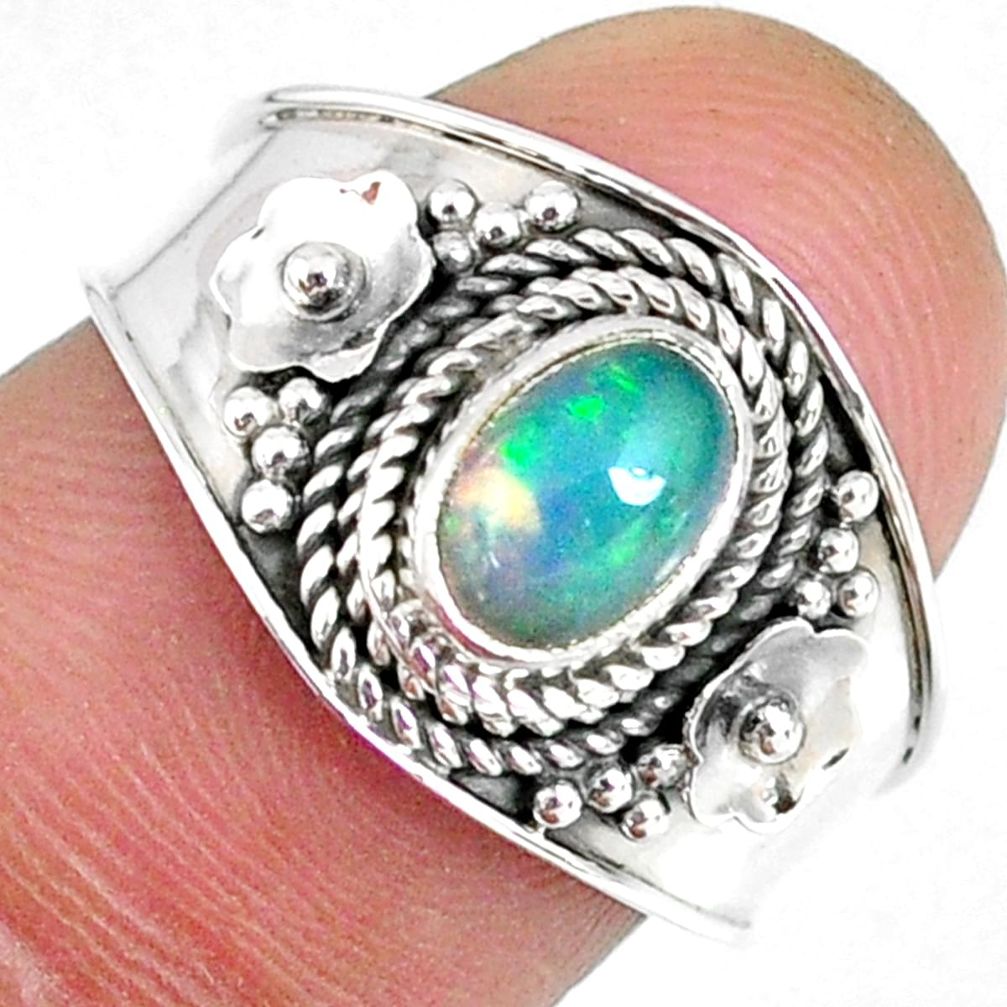 1.42cts natural ethiopian opal 925 silver solitaire ring size 7.5 r59002