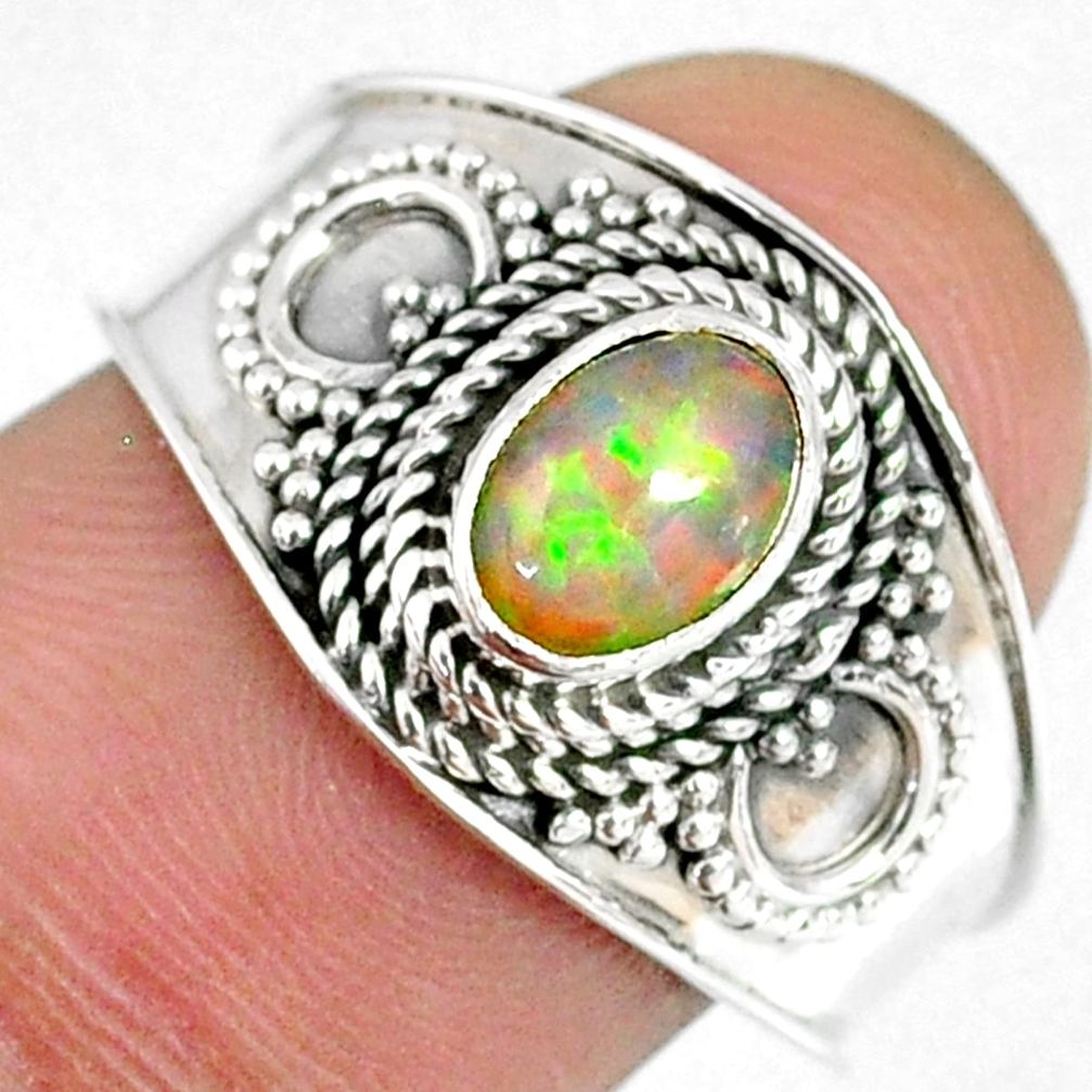 1.64cts natural ethiopian opal 925 silver solitaire ring size 8.5 r59025