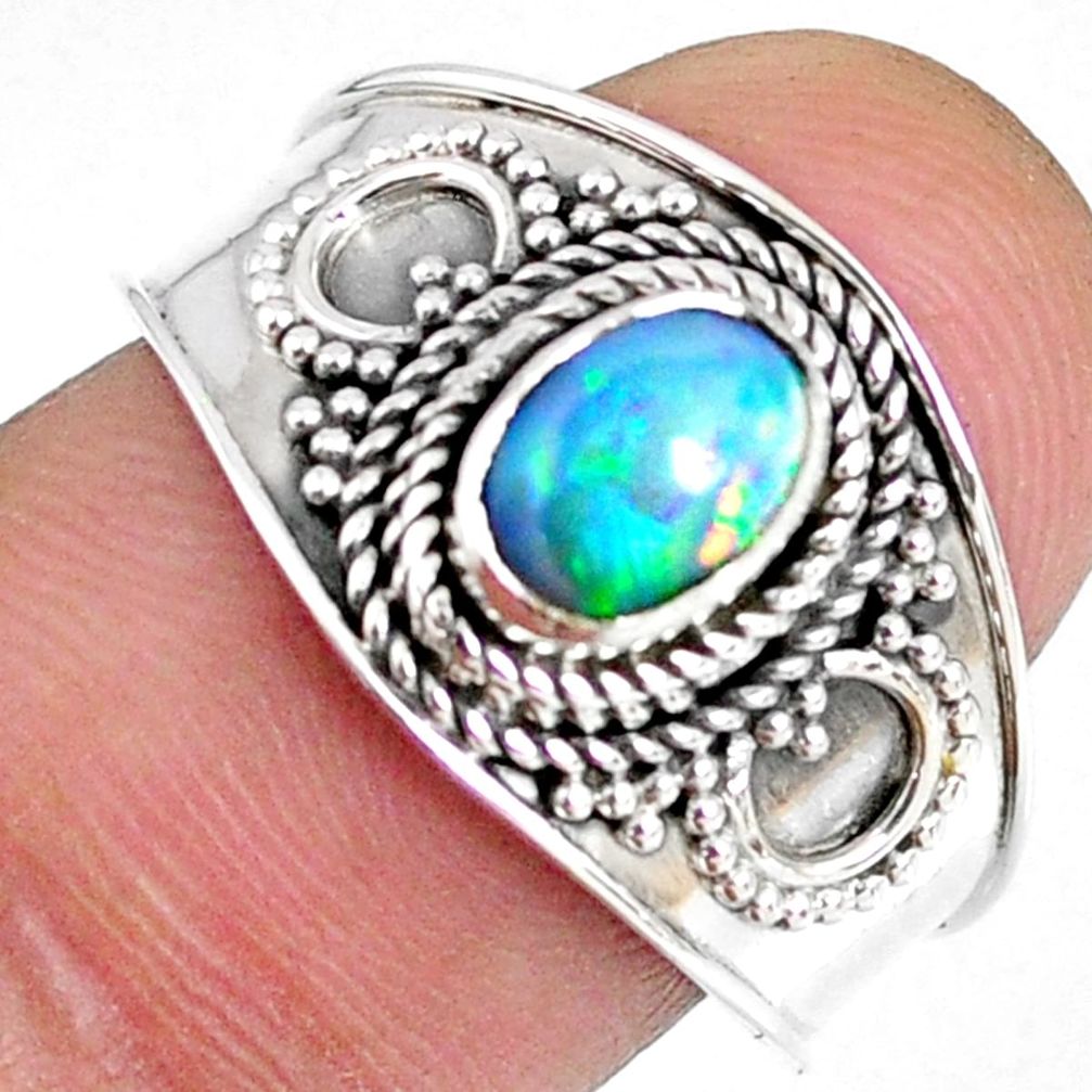 1.63cts natural ethiopian opal 925 silver solitaire ring size 8.5 r59039