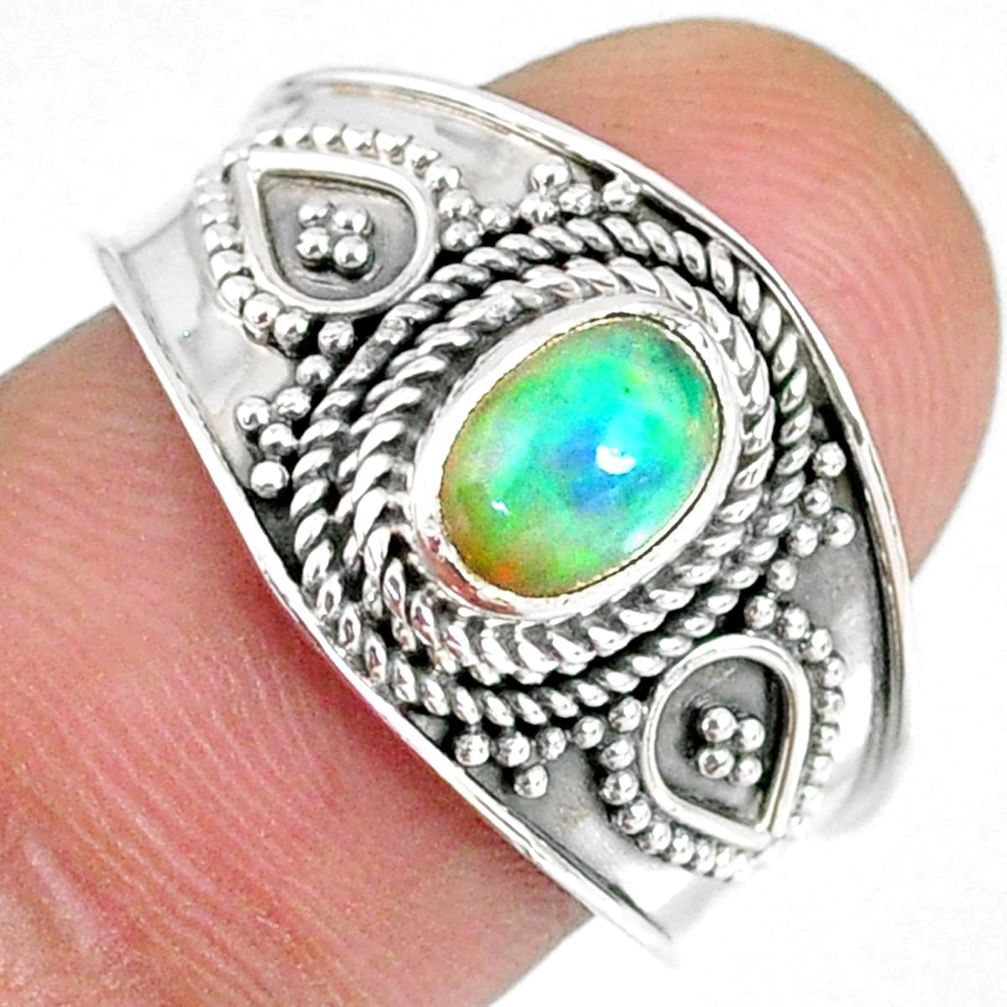 1.57cts natural ethiopian opal 925 silver solitaire ring size 8.5 r59067