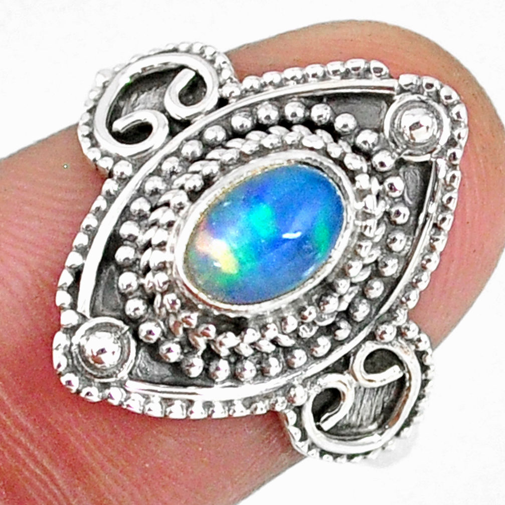 1.54cts natural ethiopian opal 925 silver solitaire ring size 7.5 r59149