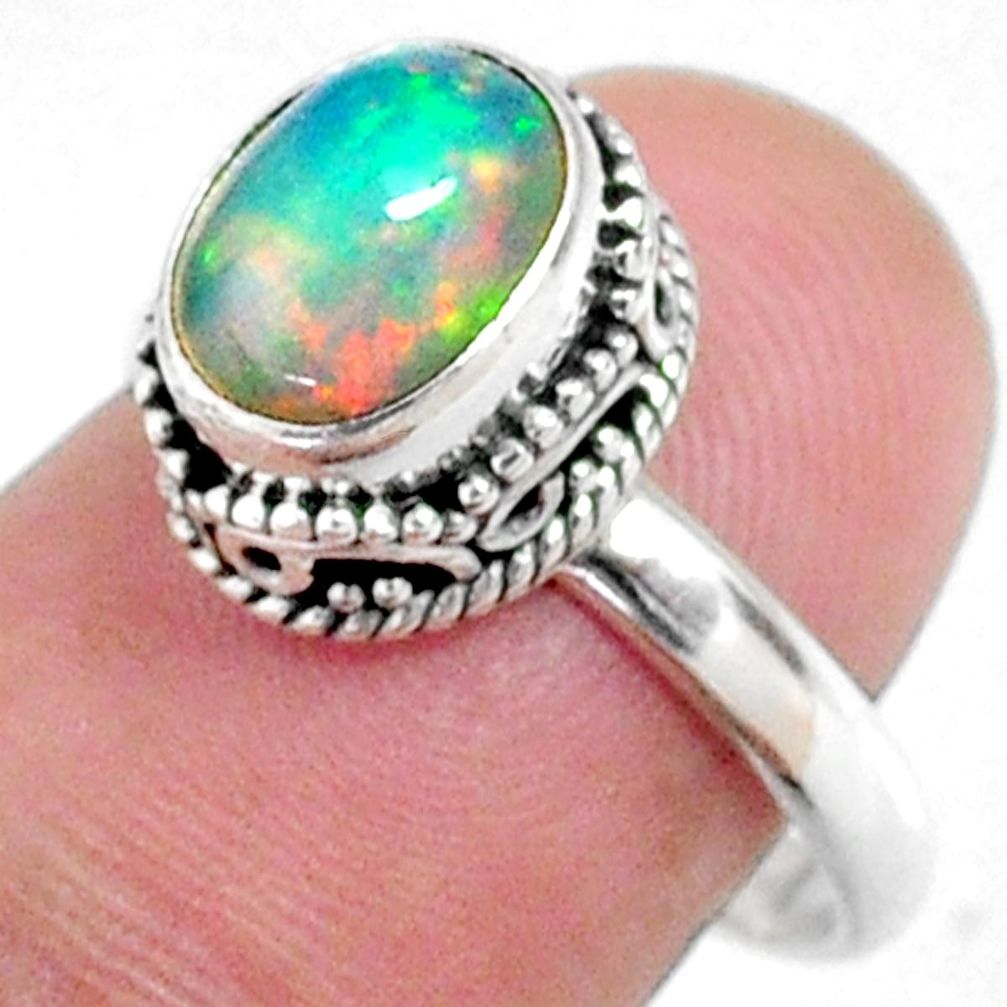 3.22cts natural ethiopian opal 925 silver solitaire ring size 7.5 r64532