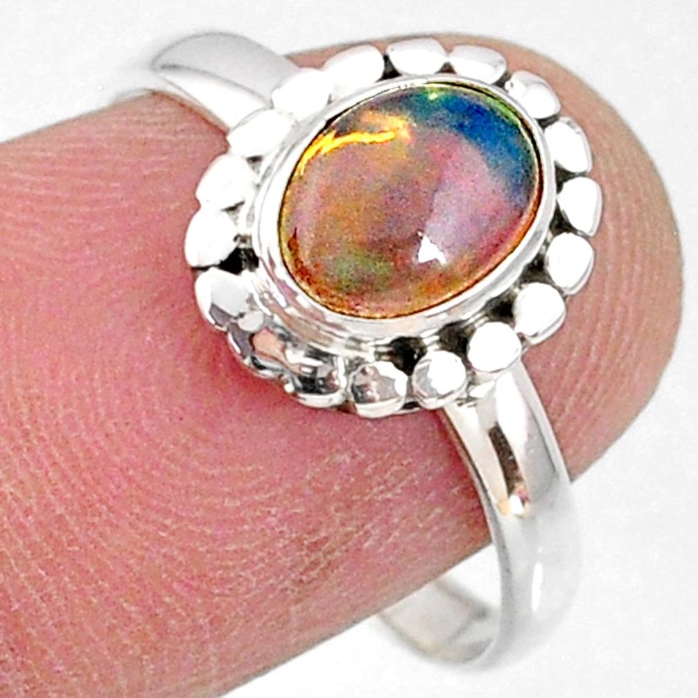 2.26cts natural ethiopian opal 925 silver solitaire ring size 8.5 r64585