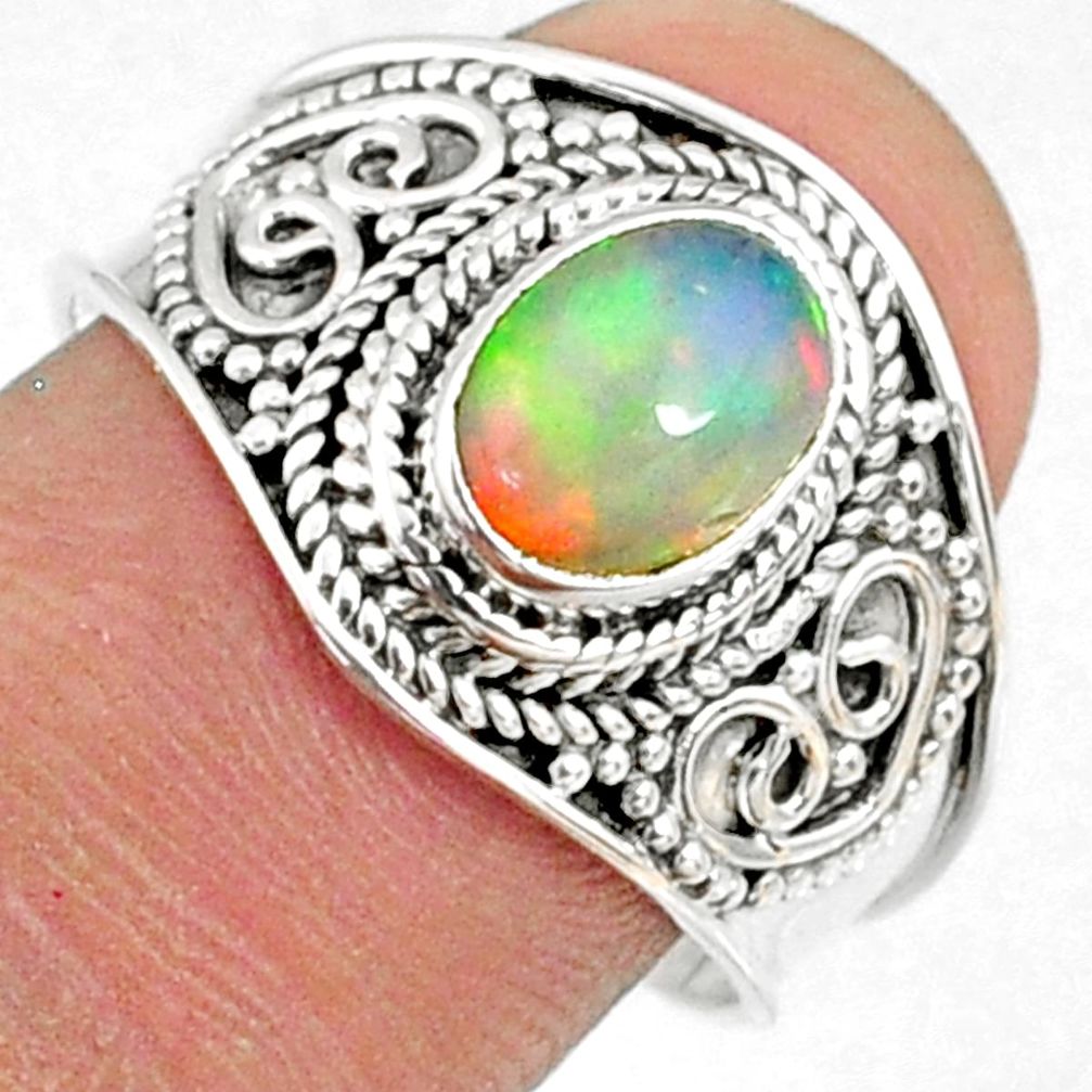 2.17cts natural ethiopian opal 925 silver solitaire ring size 8.5 r69006