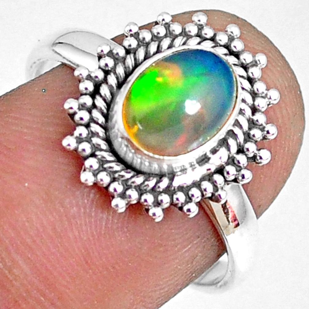 2.28cts natural ethiopian opal 925 silver solitaire ring size 7.5 r75296