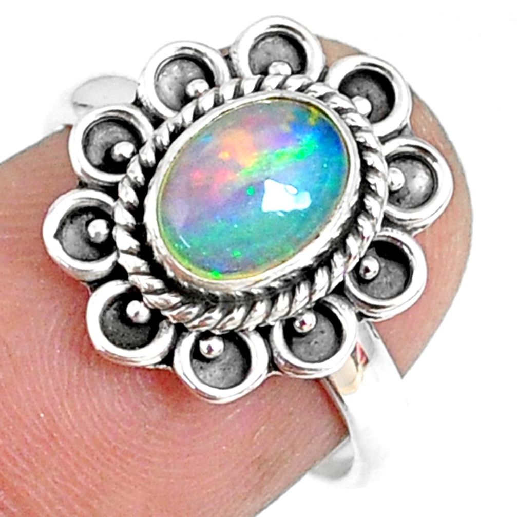 1.95cts natural ethiopian opal 925 silver solitaire ring size 6.5 r75385