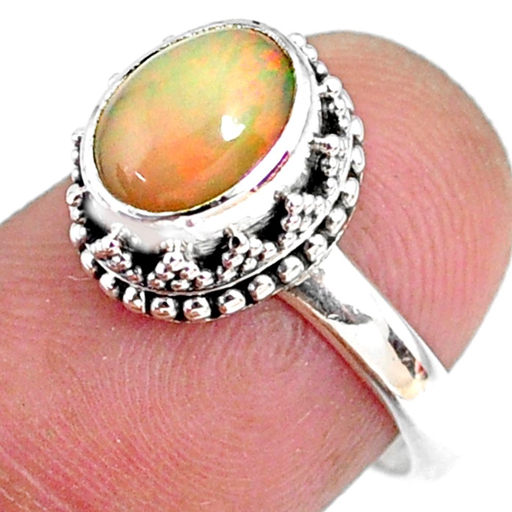 2.81cts natural ethiopian opal 925 silver solitaire ring size 7.5 r75402