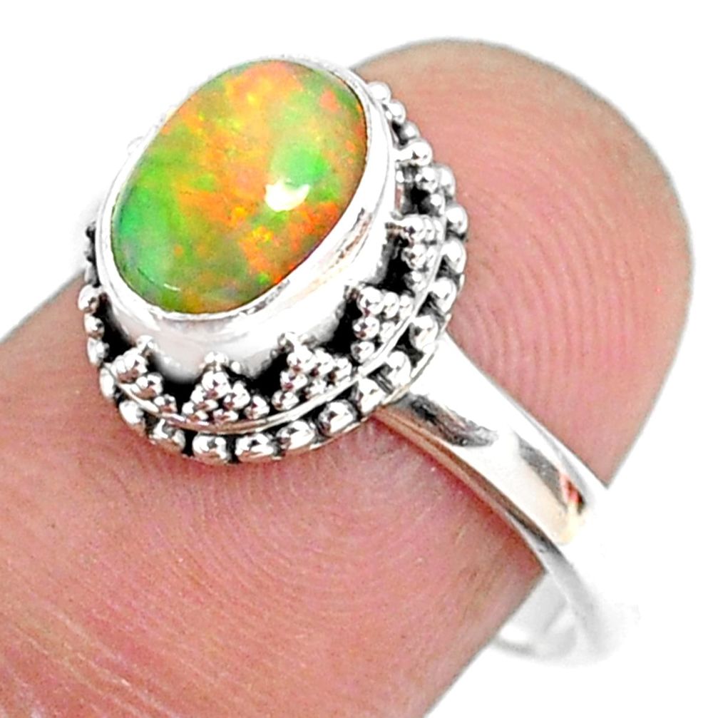 2.81cts natural ethiopian opal 925 silver solitaire ring size 8.5 r75407