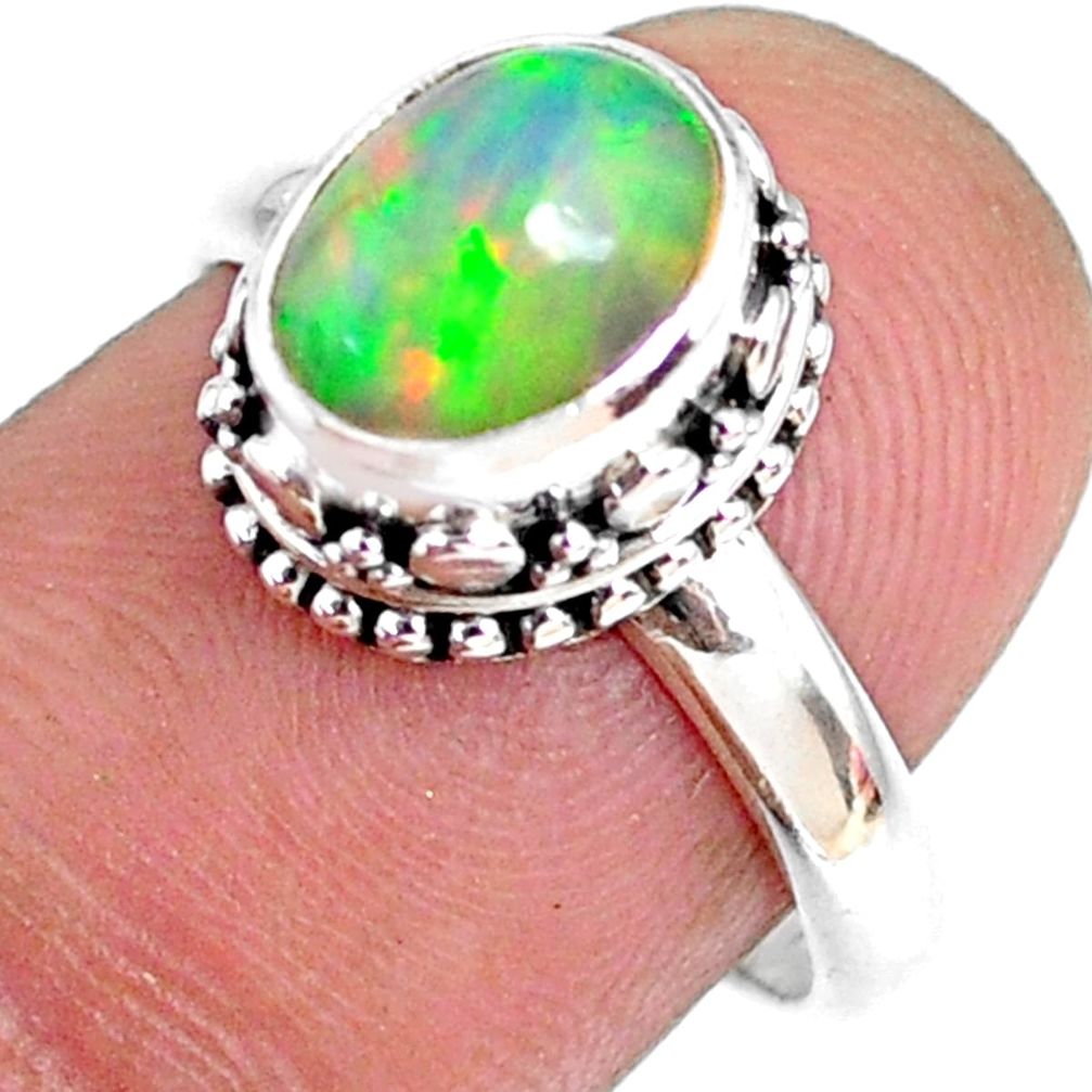 2.72cts natural ethiopian opal 925 silver solitaire ring size 7.5 r75435