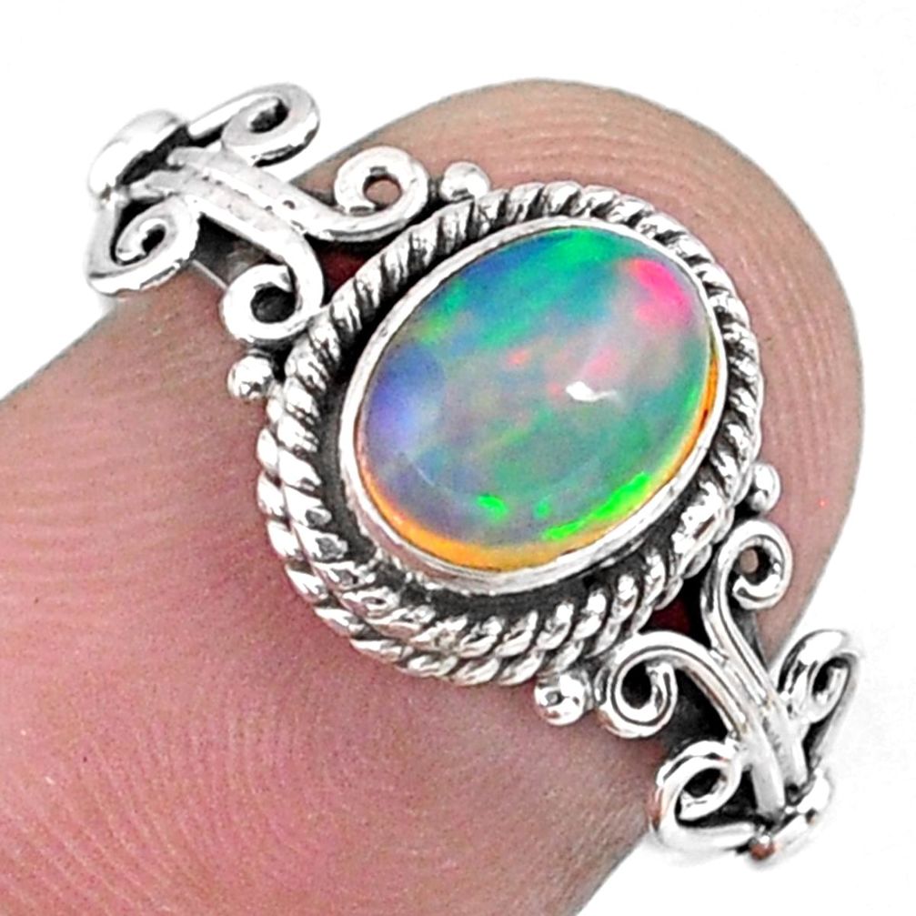 1.81cts natural ethiopian opal 925 sterling silver solitaire ring size 7 r57495