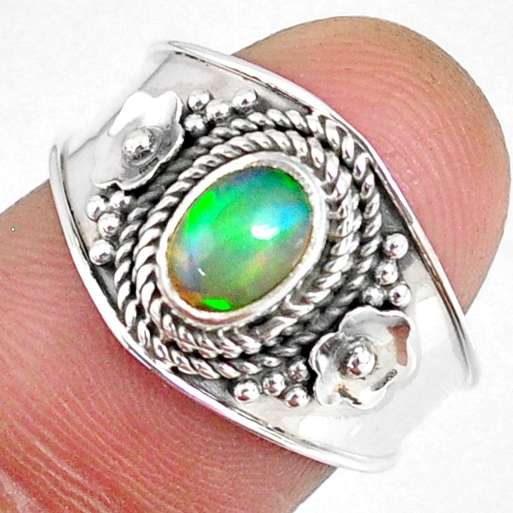 1.64cts natural ethiopian opal 925 sterling silver solitaire ring size 7 r59017