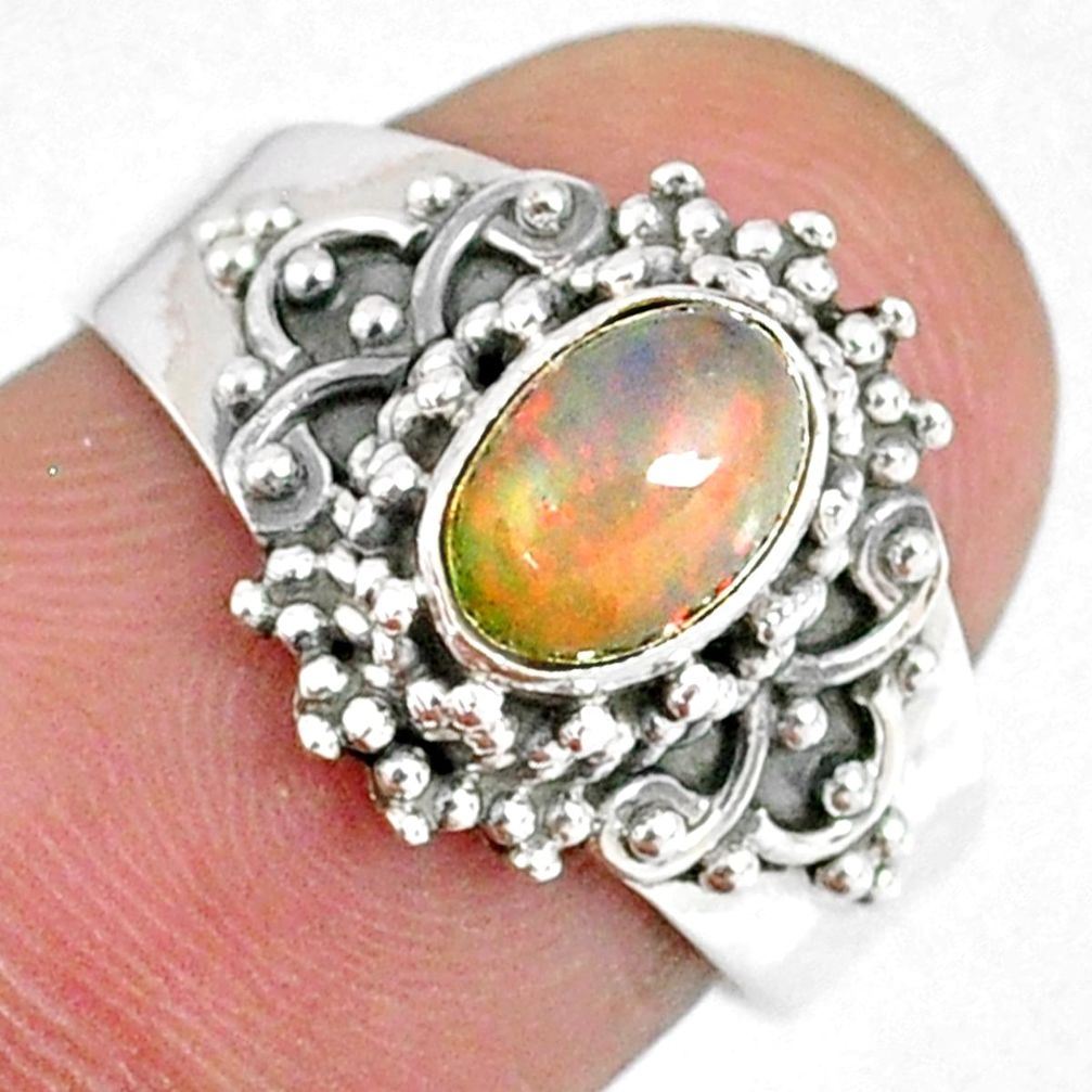 1.57cts natural ethiopian opal 925 sterling silver solitaire ring size 7 r59027