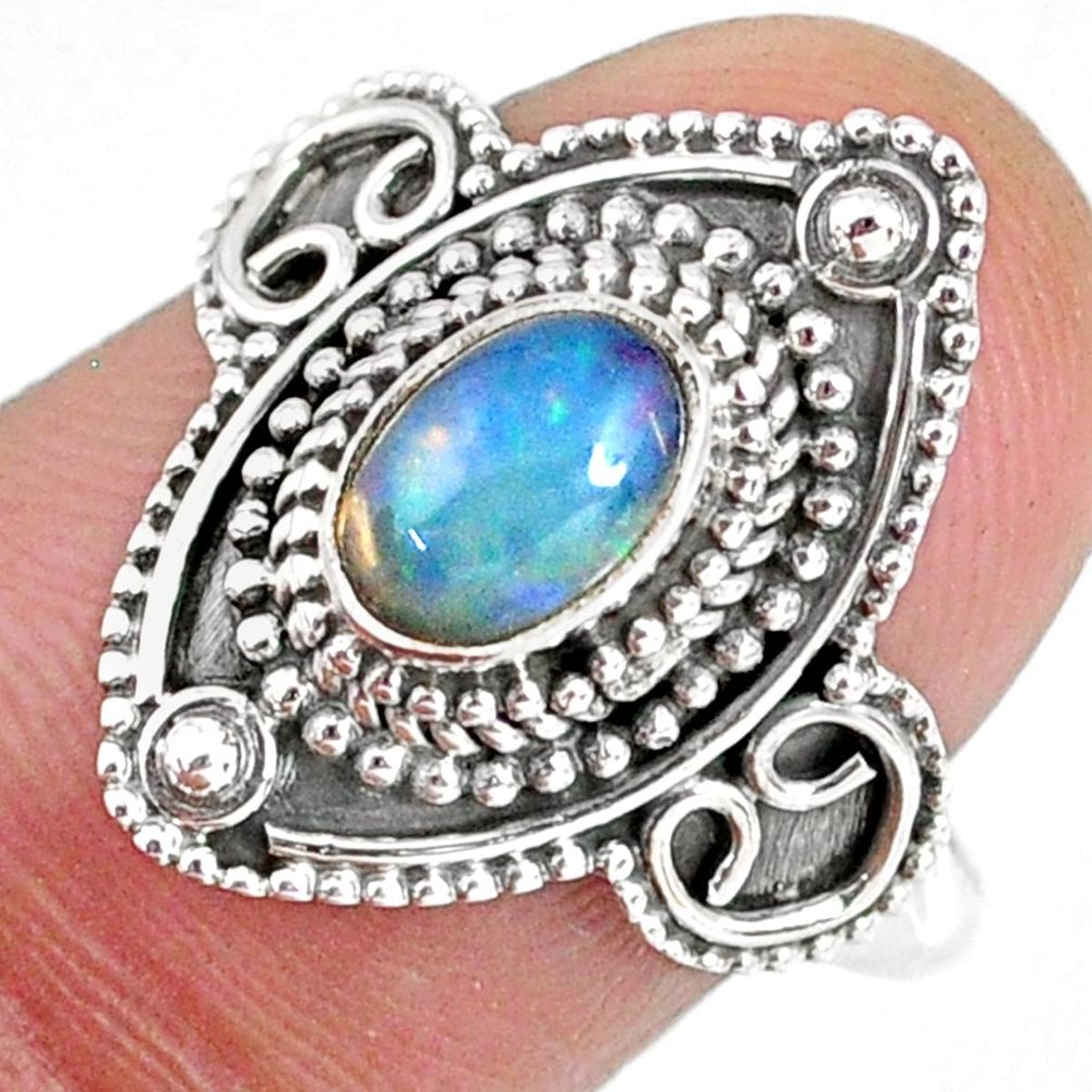 1.53cts natural ethiopian opal 925 sterling silver solitaire ring size 7 r59146