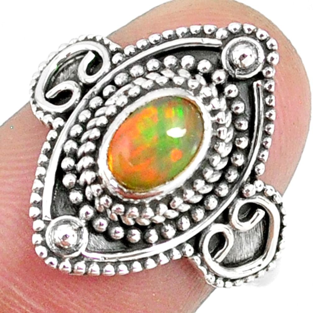 1.45cts natural ethiopian opal 925 sterling silver solitaire ring size 7 r59150