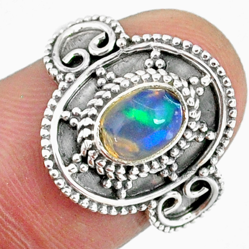 1.57cts natural ethiopian opal 925 sterling silver solitaire ring size 7 r59167