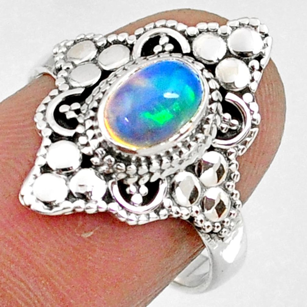 1.74cts natural ethiopian opal 925 sterling silver solitaire ring size 7 r61158