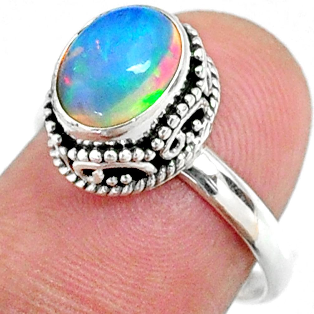 2.92cts natural ethiopian opal 925 sterling silver solitaire ring size 7 r64481
